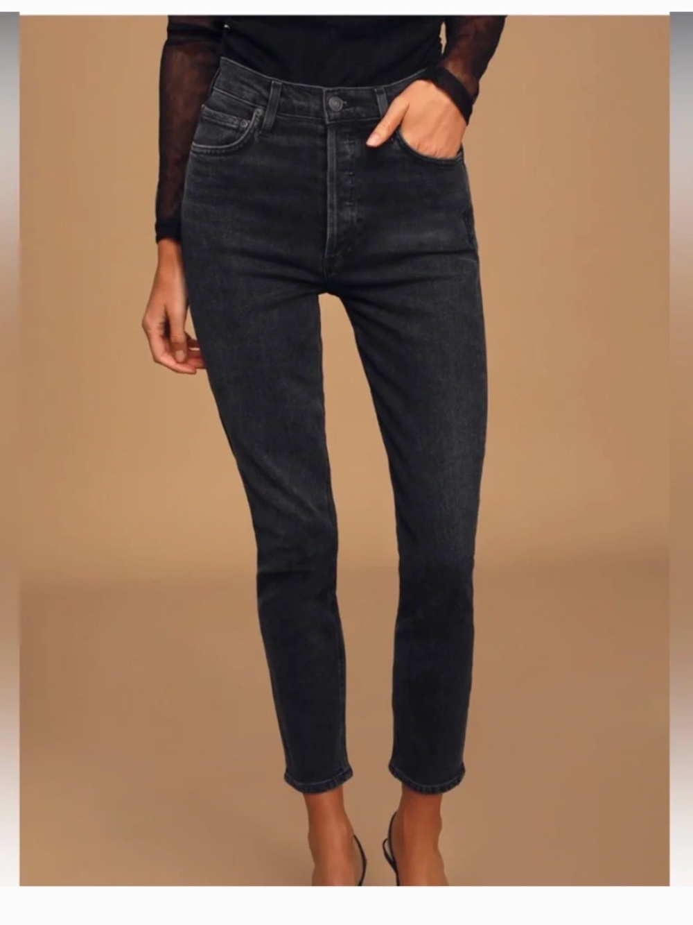AGOLDE Hi Rise Nico Slim Fit Jeans in Virtue ( Black) - 26
